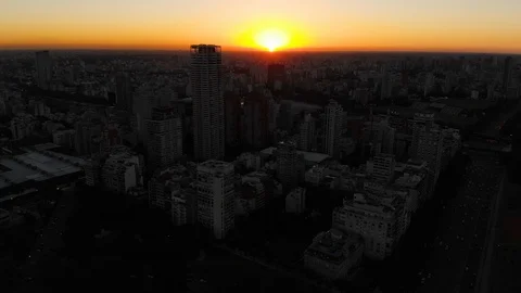 Aerial drone sunset view of Palermo Skyscraper, low sun, Buenos Aires city Stock Footage 100890153