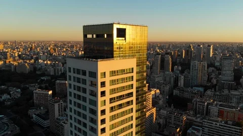 Aerial drone sunset view of Palermo Recoleta Skyscraper buildings, Buenos Aires Stock Footage 100898543