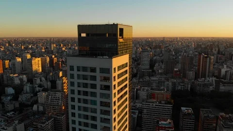 Aerial drone sunset view of Palermo Recoleta Skyscraper buildings, Buenos Aires Stock Footage 100898575