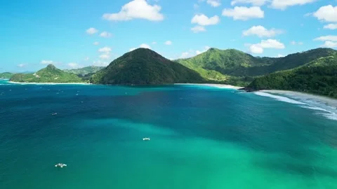 Aerial Drone Tilt Down Over Selong Belanak Beach Lombok Indonesia Stock Footage 345045971