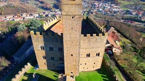 Aerial Drone tilt down view of Poppi Conti Guidi Castle Casentino Valley  Stock-Footage 167119055
