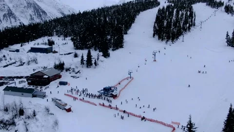 Aerial Drone time-lapse of the base of a ski hill Stock Footage 149898407