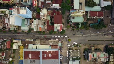 Aerial Drone - Time Lapse Traffic on Busy Street - Ho Chi Minh City Vietnam Stock Footage 87239393