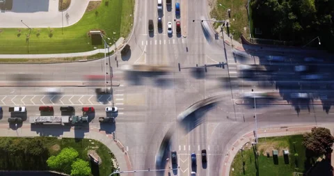 Aerial drone timelapse of a busy traffic intersection Stock Footage