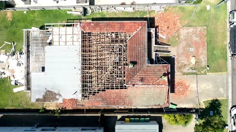 Aerial Drone Timelapse Of Roofing Workers Renovating Residential House Stock Footage 229393367
