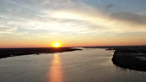 Aerial Drone Timelapse of Sun Setting over Delaware River Video stock 167715778