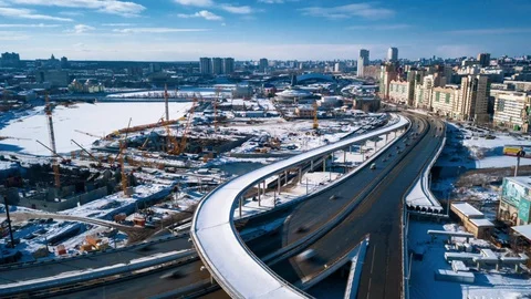 Aerial drone timelapse view of construction site cranes Video stock 103655503