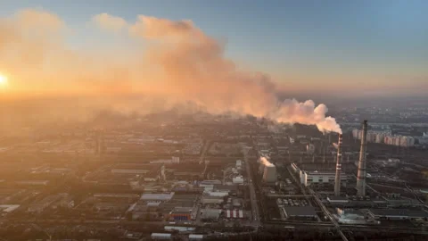 Aerial drone timelapse view of thermal power plant in Chisinau at sunset, Stock Footage 229758759