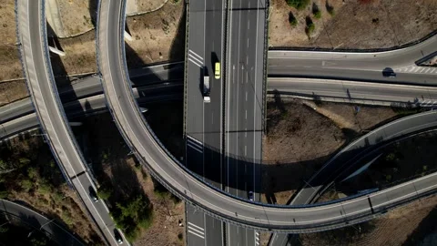 Aerial drone top down of elevated highway junctions and interchange overpass Stock Footage 248708954