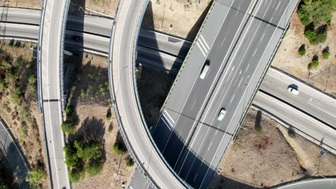 Aerial drone top down hyperlapse following an elevated highway junctions Stock Footage 248713022
