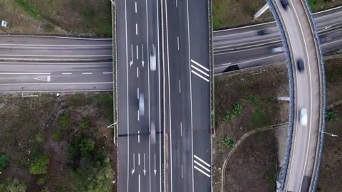 Aerial drone top down hyperlapse view of a spaghetti junction highway Stock Footage 254207044