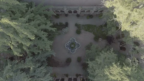 Aerial Drone Top-Down inside historical palace courtyard Stock Footage 130047224