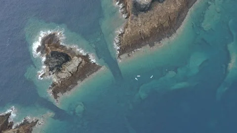 AERIAL DRONE TOP DOWN PADDLE SURF IN MEDITERRANEAN PARADISE Stock Footage 170723891
