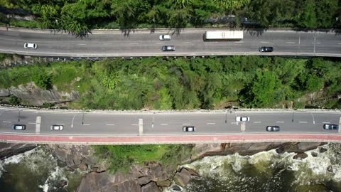 Aerial drone top down panning of Elevado do Joa in Rio de Janeiro, Brazil Stock Footage 231906800