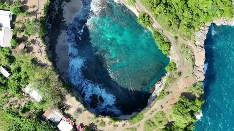 Aerial Drone Top Down Rotating Over Broken Beach Natural Hole, Nusa Penida Bali Stock-Footage 330485715