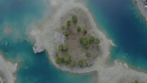 Aerial drone top down shot of vivid lake in Switzerland Stock Footage 132907095