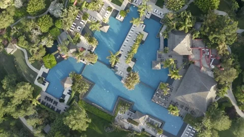 Aerial drone top down shot of holiday resort in Benidorm, Spain.  Stock Footage 143354564