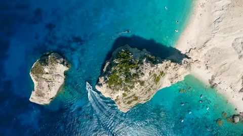 Aerial drone top down shot of the Mizithres rock formation in Ionian sea. K.. Stock Footage 310180892