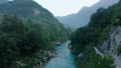 Aerial drone top down view over river Soca in Slovenia Stock Footage 100823064