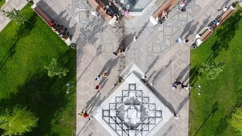 Aerial Drone top down view on Central city Park, Yerevan, Armenia Stock Footage 112360725