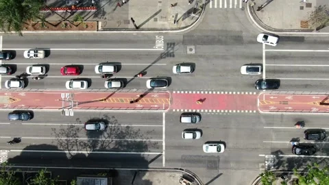 Aerial drone top down view over the Paulista Avenue in São Paulo Stock Footage 133529090