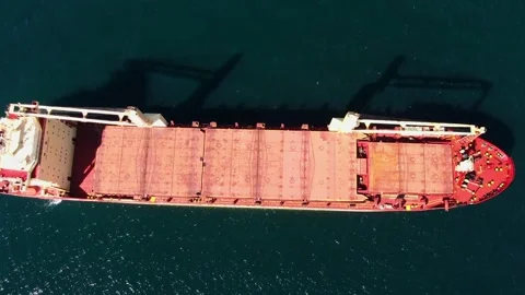 Aerial Drone Top-Down View Elevating Footage of a Large Cargo Ship Stock Footage 136468797