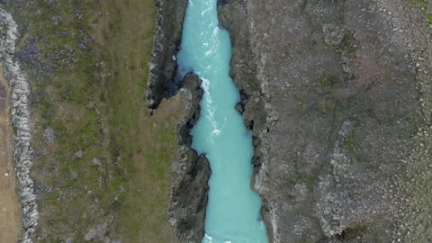 Aerial drone top down view at fracture of tectonic plates, Iceland, 4k Stock Footage 138326964