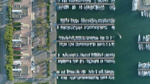 AERIAL DRONE TOP-DOWN VIEW OF MARINA PORT IN MATARÓ, CATALONIA Stock Footage 170721085