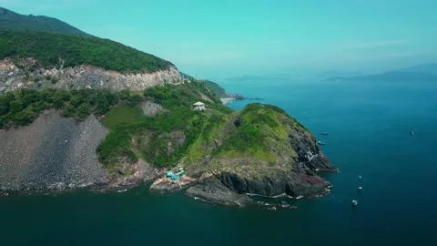 Aerial drone top down view curves of coastal road Nha Trang Vietnam beautiful Stock Footage 235981391