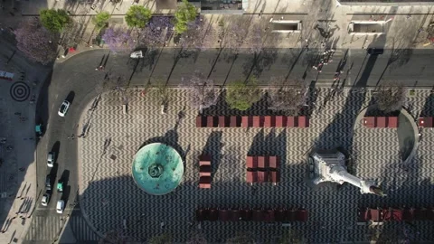 Aerial drone top down view of Rossio Square in Lisbon, Portugal Stock Footage 240662887