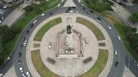 Aerial drone top down view of Marquis of Pombal Square roundabout in Lisbon Stock Footage 242271523