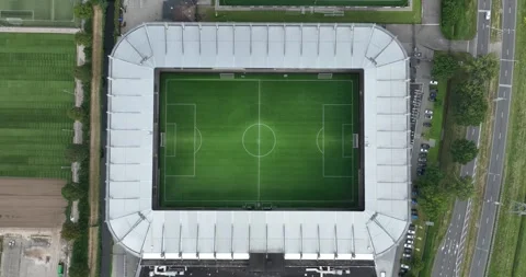 Aerial drone top down view on a football stadium. Stock Footage 251731347