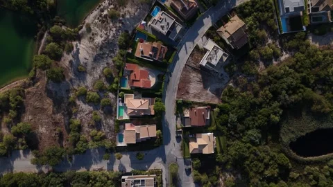 Aerial drone top down View of Modern Homes in Troia, Portugal During Daytime Stock Footage 280179682
