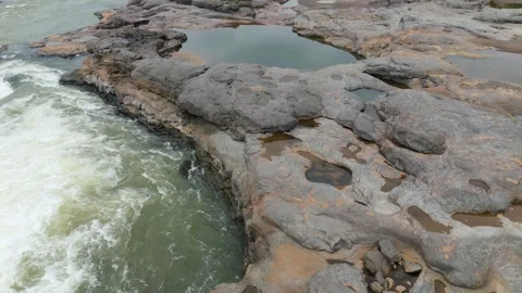Aerial drone top down view of River milky water. Stock Footage 285386711