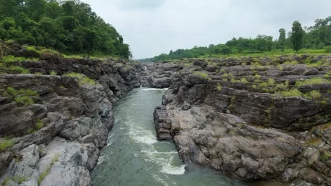Aerial drone top down view of River milky water. Video stock 285429295