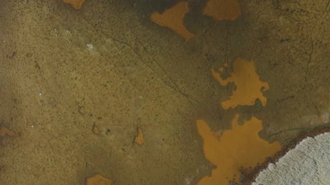 Aerial Drone Top-Down View of Rusty Water Texture in Zgierzynka Wetlands Stock Footage 324966671