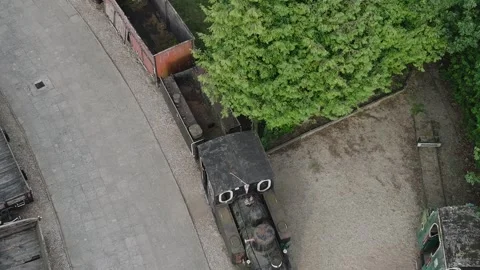 Aerial Drone Top-Down View of Narrow Gauge Locomotives 스톡 동영상 325813011