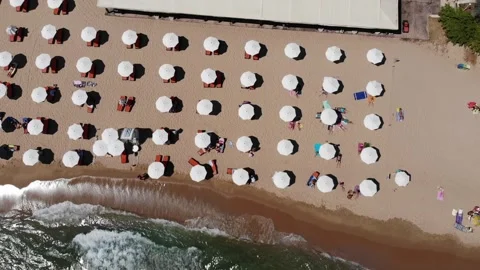 Aerial drone top view of beach and hotels in Bulgaria, near Golden Sands. 動画素材 276180962