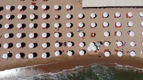 Aerial drone top view of beach and hotels in Bulgaria, near Golden Sands. Video stock 276180964