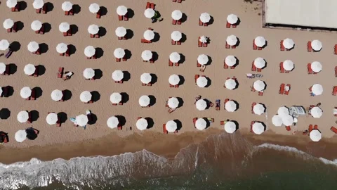 Aerial drone top view of beach and hotels in Bulgaria, near Golden Sands. 動画素材 276180974