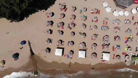 Aerial drone top view of beach and hotels in Bulgaria, near Golden Sands. Stock Footage 276180980