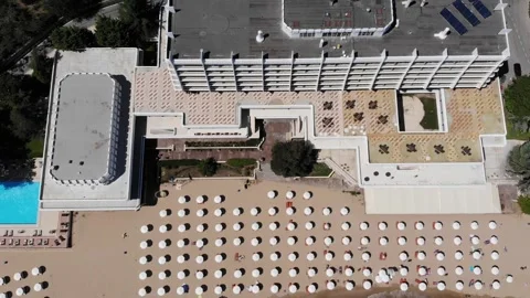 Aerial drone top view of beach and hotels in Bulgaria, near Golden Sands. 動画素材 276180981