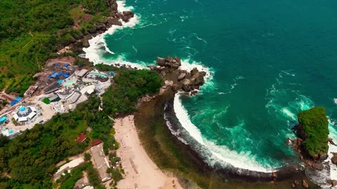 Aerial drone top view beautiful beach and sea scenery resort building Stock Footage 266258682