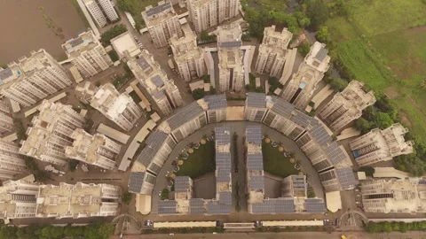 Aerial drone top view of modern residential apartment complex Stock Footage 341084053