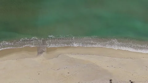 Aerial drone top view of sandy beach and green sea Stock Footage 324529547