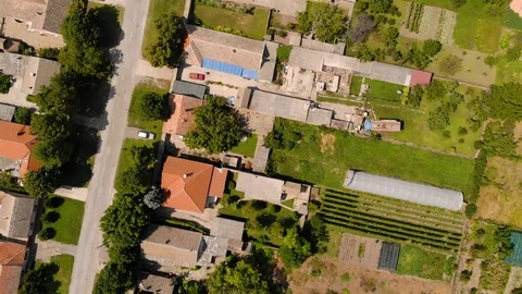 Aerial drone top view slow motion footage of houses in the village. Stock Footage 113864905