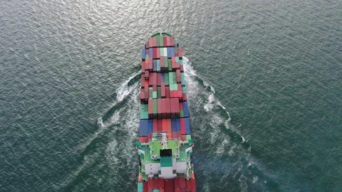 Aerial drone top view video of fully loaded container ship Stock Footage 219711985