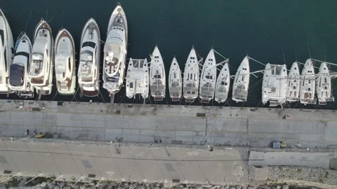 Aerial drone topdown flight above Rhodes port Video stock 169879667