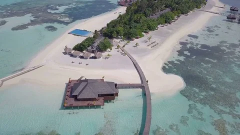 Aerial Drone Towards Thai Restaurant and Maldvies Olhuveli Stock-Footage 80951237