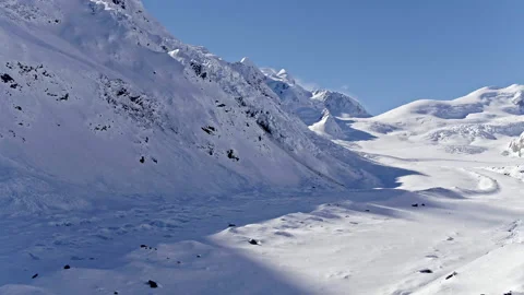 Aerial drone track back on alpine glacier Stock Footage 155434400